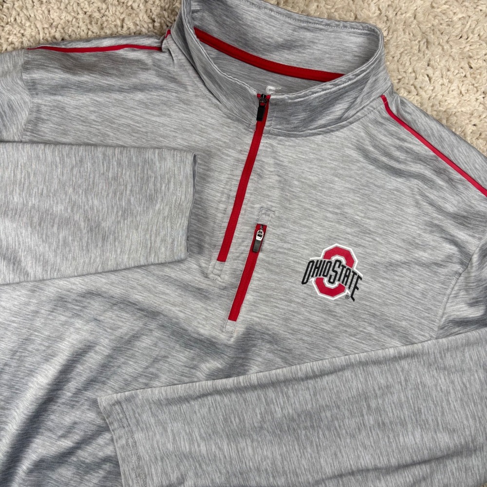 Colosseum Men Quarter Zip Pullover Large Gray Ohio State Buckeyes Heathered NCAA